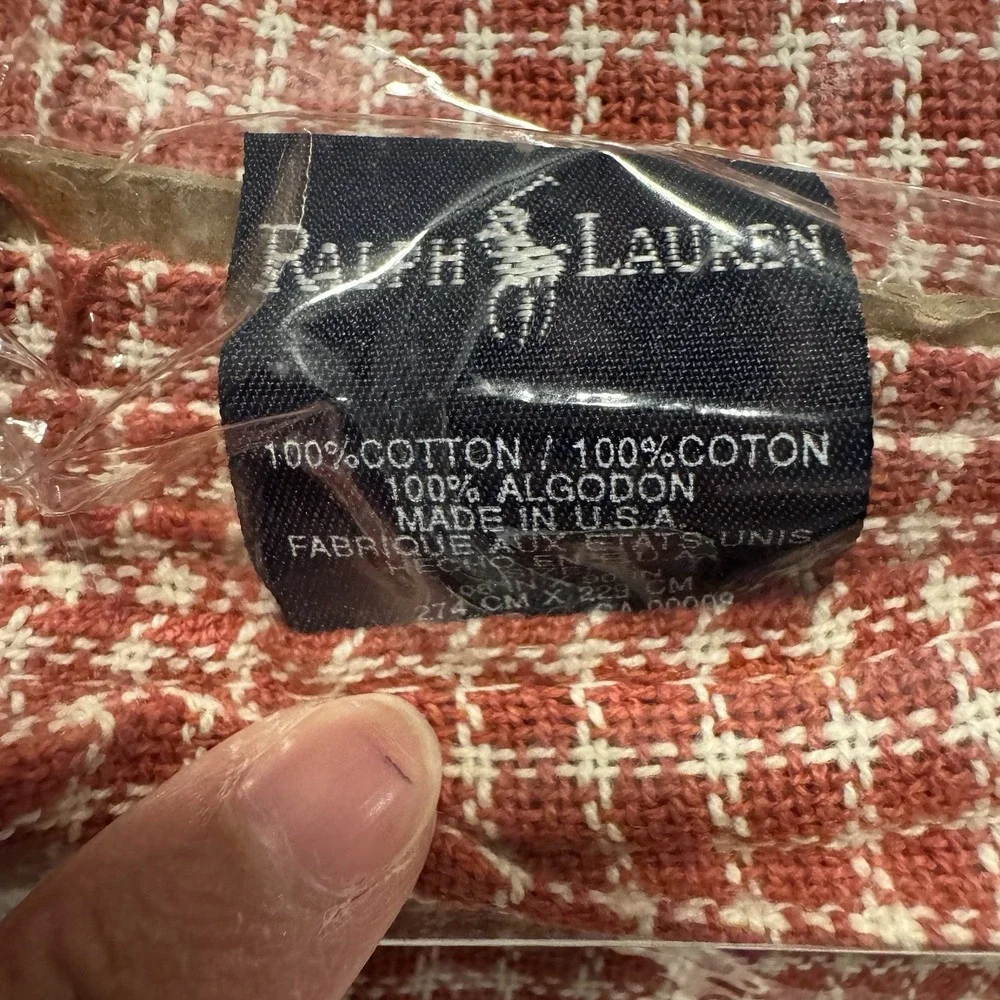 Vintage Polo Ralph Lauren Blanket Red White Gingham 100% Cotton 108x90 King New!